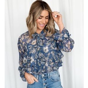 MISA Los Angeles Jena Top Blue Paisley Print
